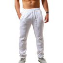 Calça solta masculina de algodão e linho, casual