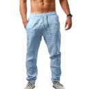 Calça solta masculina de algodão e linho, casual
